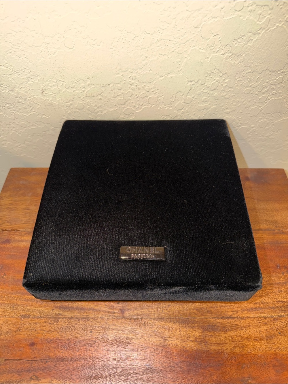 CHANEL Parfums Black Velvet Accessory Case with Metal Plaque